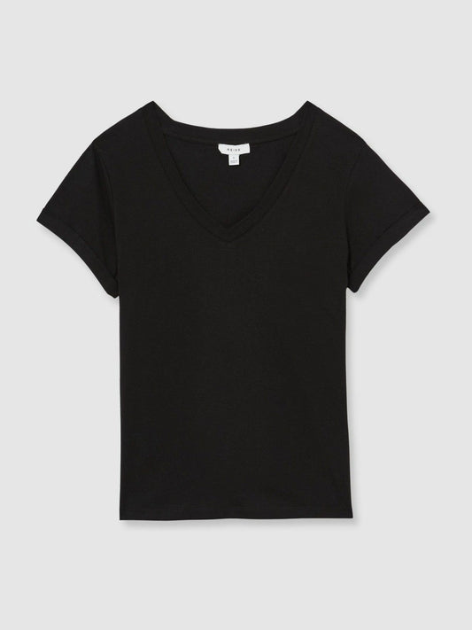 Cotton-Jersey V-Neck T-Shirt Black | Womens