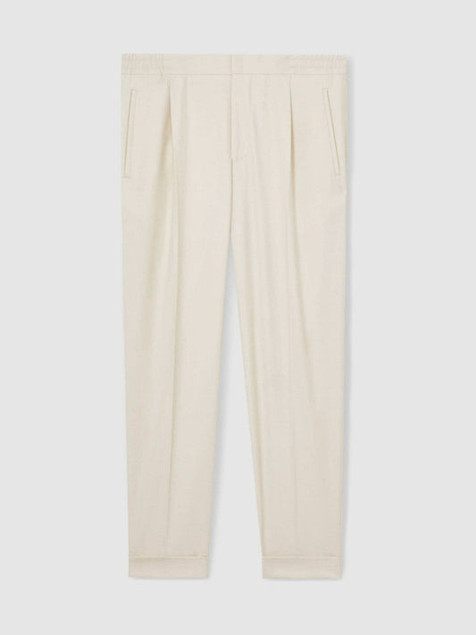 Relaxed-Fit Pleated Tapered Trousers Ecru | Mens