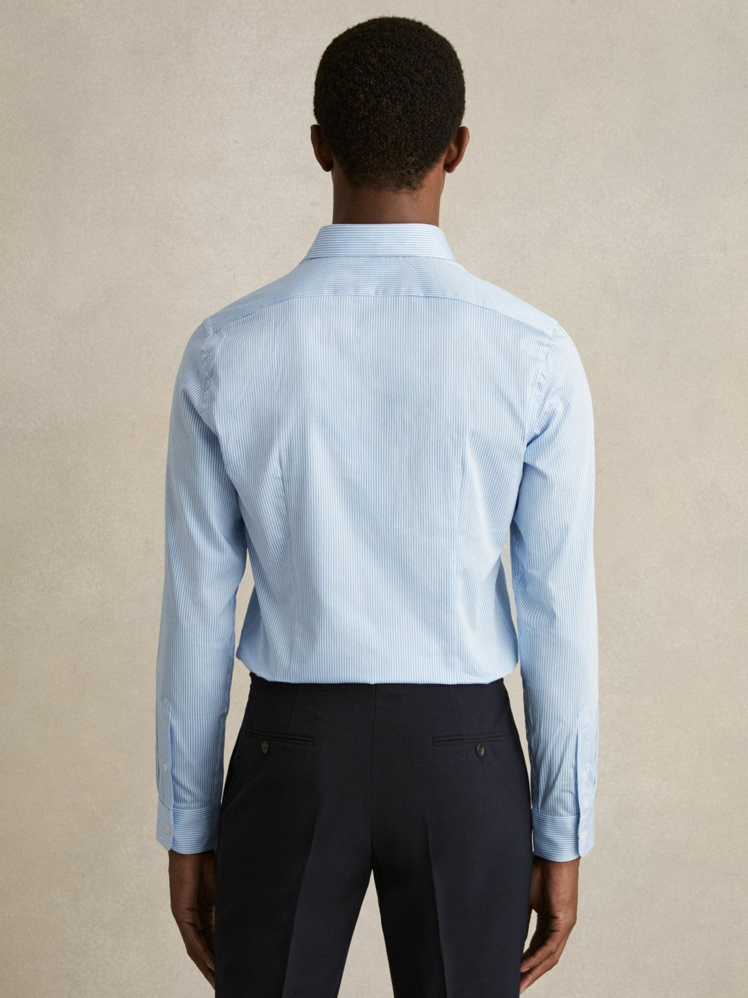 Slim Fit Cotton-Satin Cutaway-Collar Shirt Blue Stripe | Mens