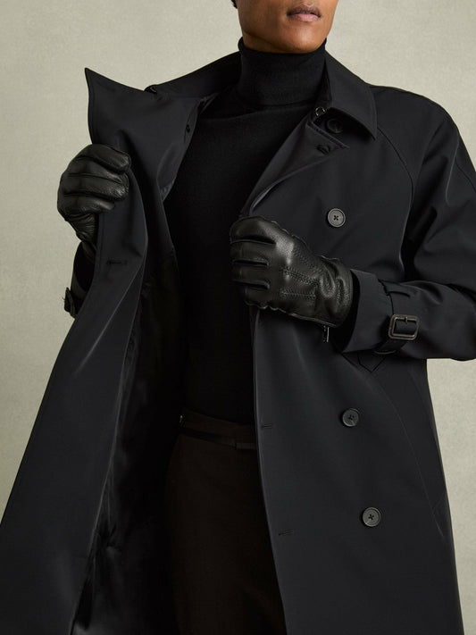Leather Zip-Side Gloves Black | Mens