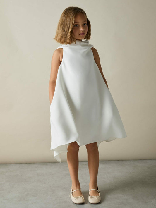 13-14 yrs High-Neck Drape Back Dress Ivory | Children
