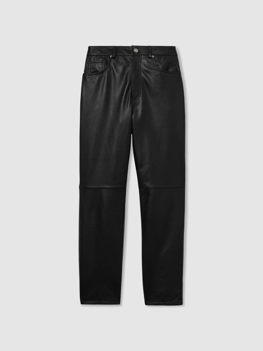 Leather Slim-Leg Trousers Black | Womens