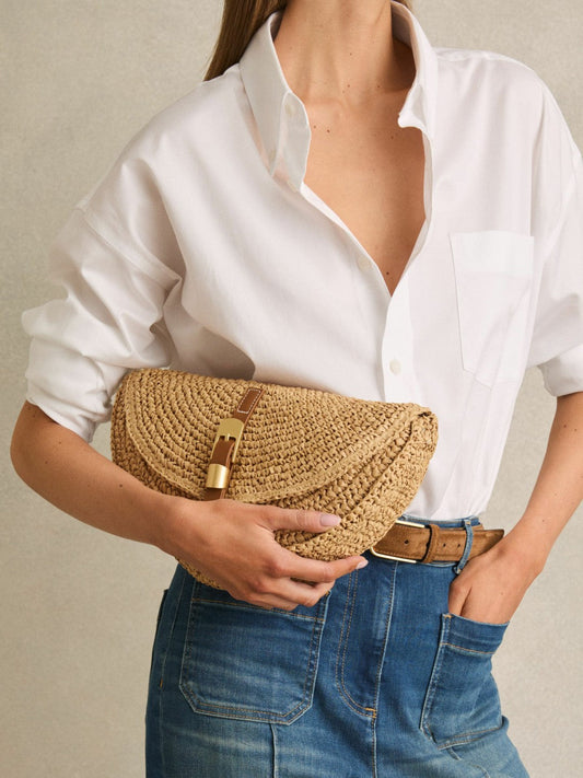 Raffia Half-Moon Clutch Bag Natural | Womens