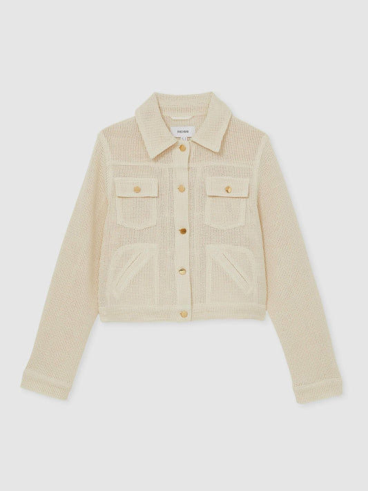 Cotton-Blend Textured Trucker Jacket Neutral | Womens