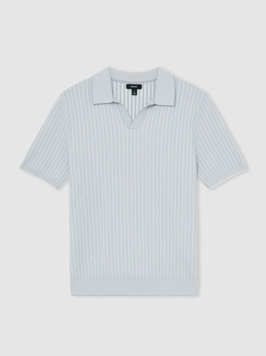 Open-Collar Textured Polo Shirt Soft Blue/White | Mens