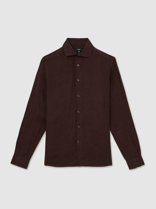 Linen Button-Through Shirt Dark Brown | Mens