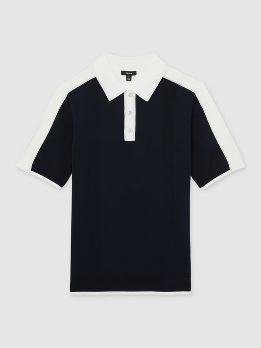 Colour-Block Knit Polo Shirt Navy/White | Mens