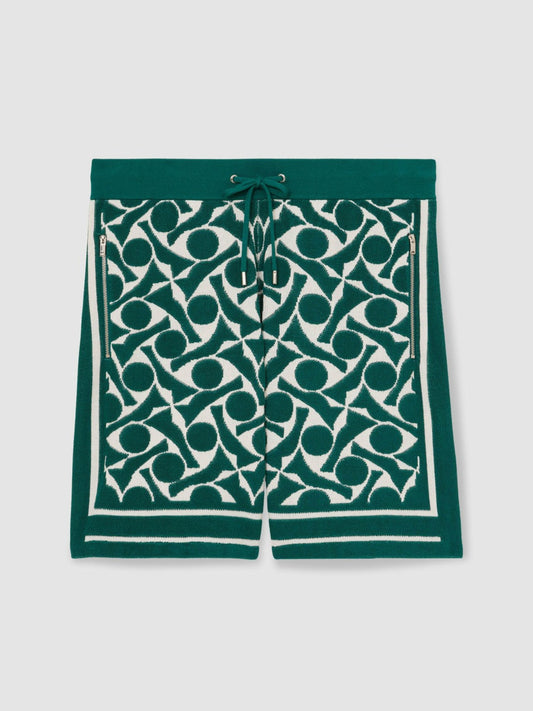 Abstract-Pattern Towelling Shorts Green/White | Mens