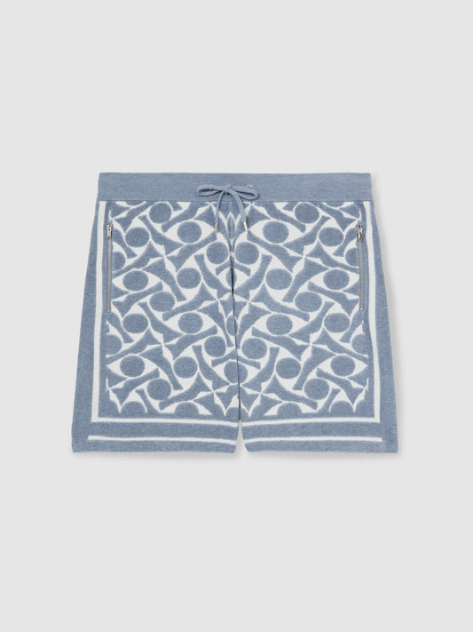 Abstract-Pattern Towelling Shorts Soft Blue/White | Mens