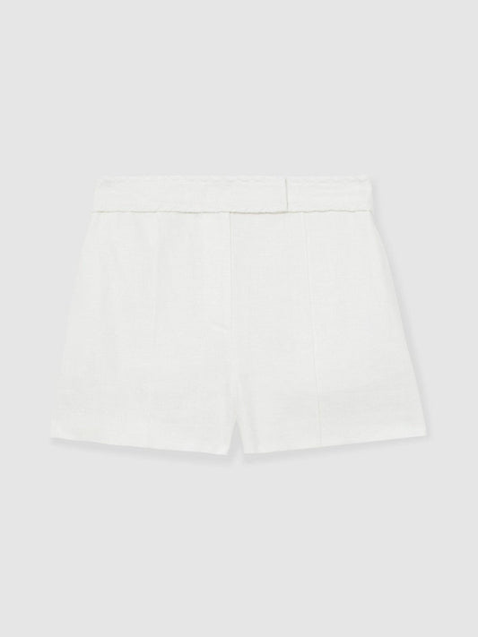 Linen Whipstitch Shorts White | Womens