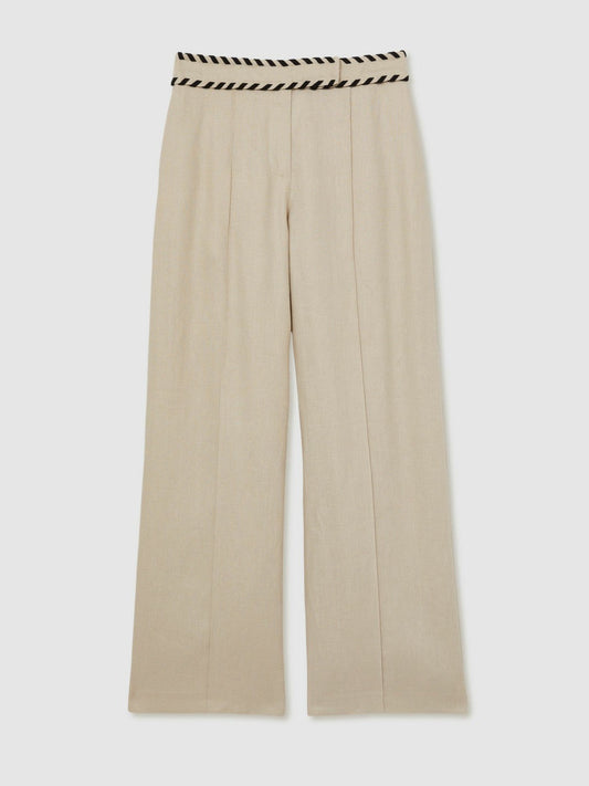 Linen Wide-Leg Whipstitch Trousers Neutral | Womens