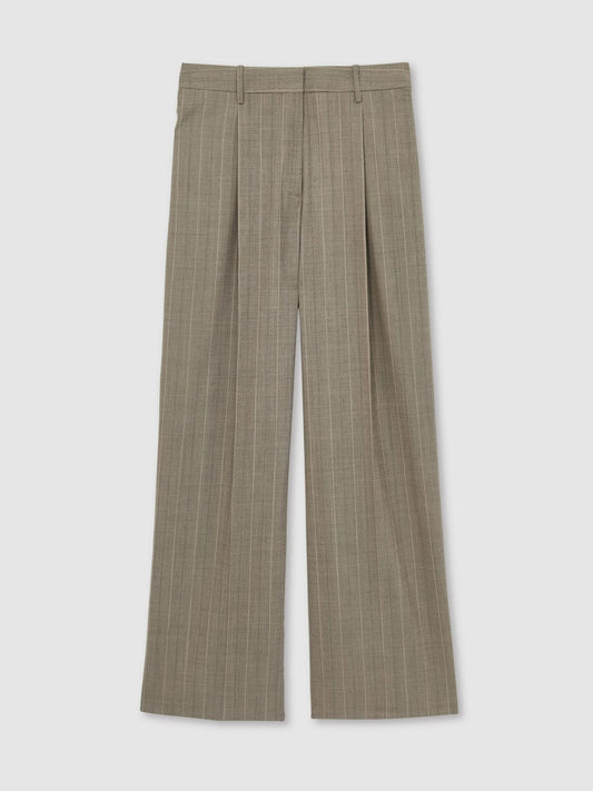 Wool-Blend Wide-Leg Pinstripe Trousers Grey | Womens