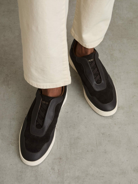 Leather Elasticated-Lace Trainers Espresso Brown | Mens