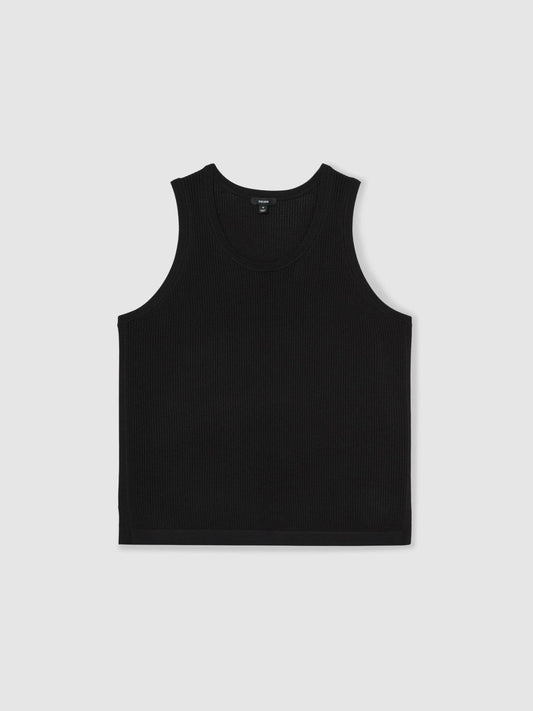 Textured Crew Neck Ribbed Vest Black | Mens