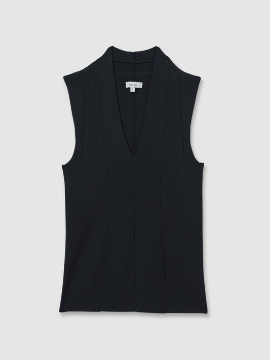 Knitted Sleeveless V-Neck Vest Navy | Womens