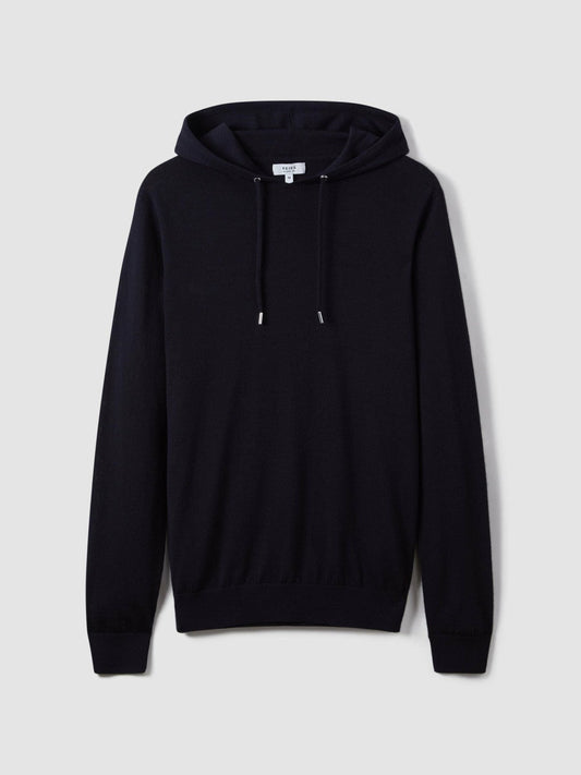 Merino Wool Drawstring Hoodie Navy | Mens