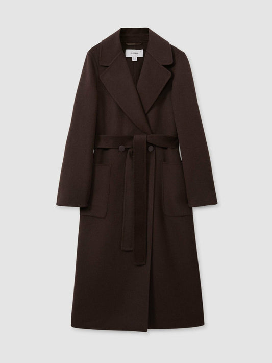 Wool Blend Double Breasted Blindseam Coat Chocolate | Womens