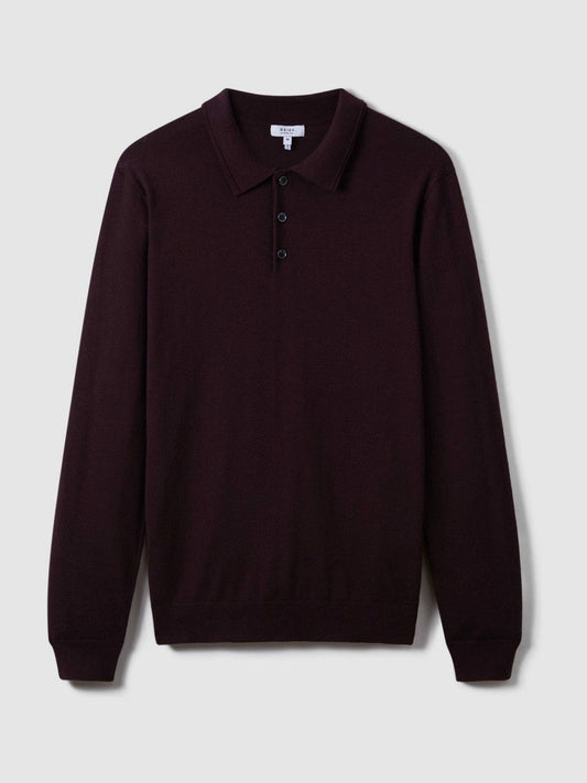 Merino Wool Polo Shirt Dark Bordeaux | Mens