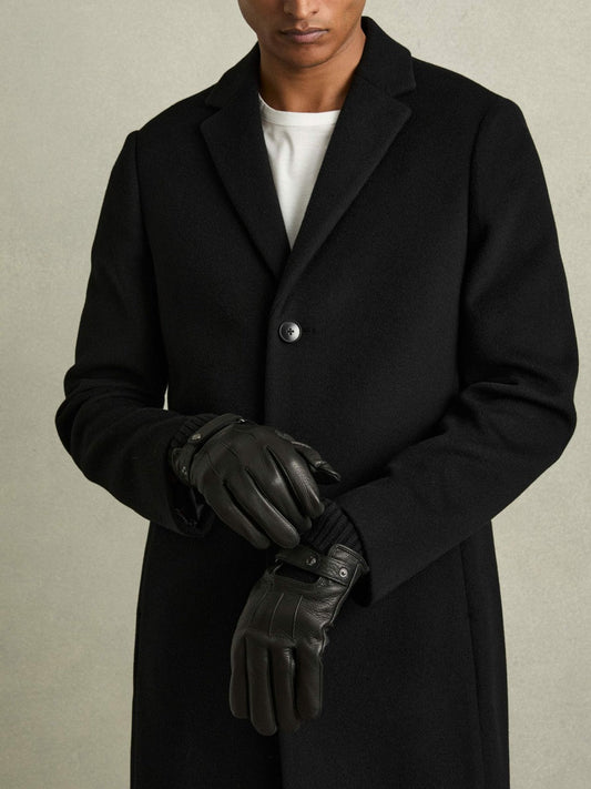 Leather Ribbed-Cuff Gloves Black | Mens