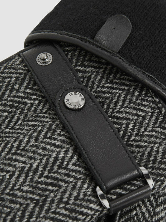 Leather And Wool-Blend Herringbone Gloves Black | Mens