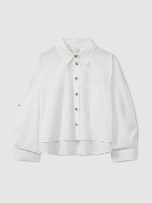 Oversize Cotton Cropped Shirt White | Womens