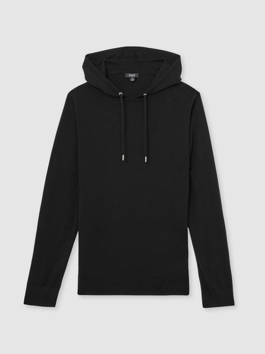 Merino Wool Drawstring Hoodie Black | Mens