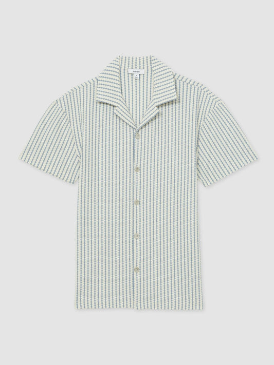 Textured-Stripe Cuban-Collar Shirt White/Soft Blue | Mens