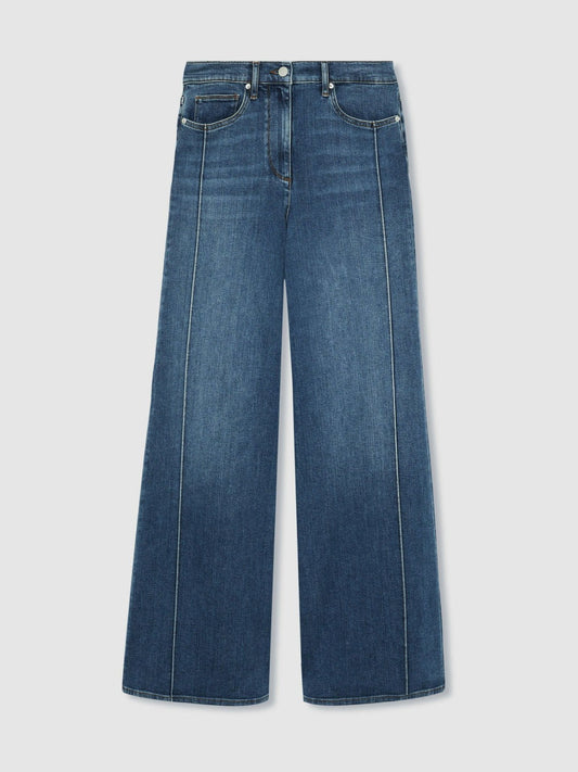 Petite Stretch-Cotton Wide-Leg Jeans Mid Blue | Womens