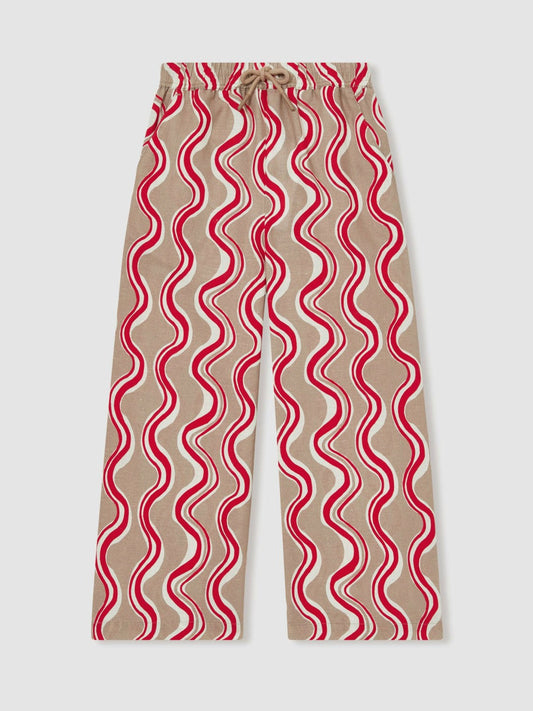 Cotton Linen Printed Trousers Red | Children