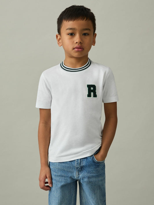 13-14 yrs Cotton Letter Patch T-Shirt White | Children