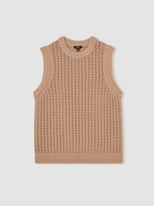 Cotton-Blend Crochet Vest Soft Camel | Mens
