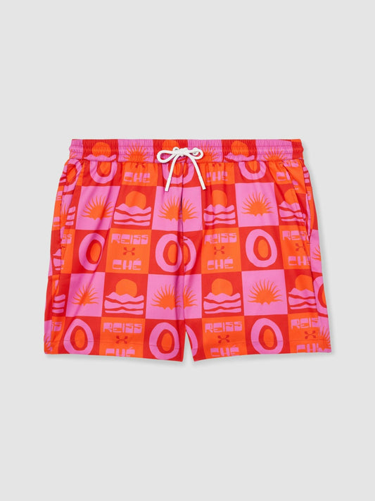 | Ché Sunset-Print Swim Shorts Orange/Pink | Mens