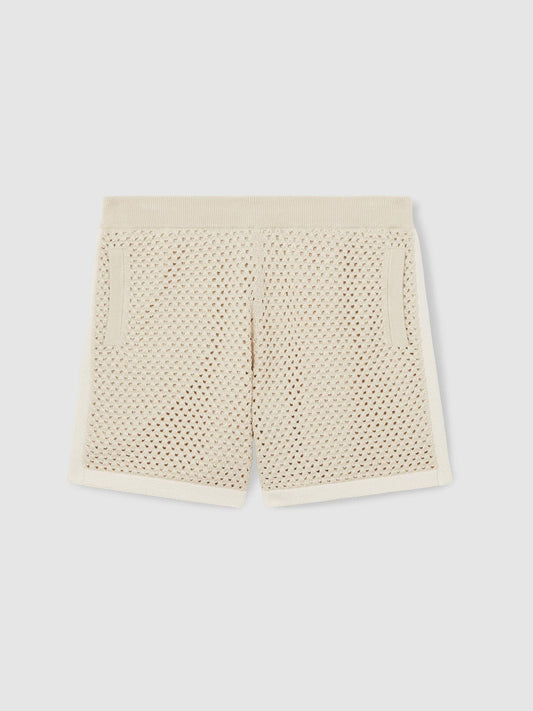 Cotton-Blend Crochet Shorts Taupe/Off White | Mens