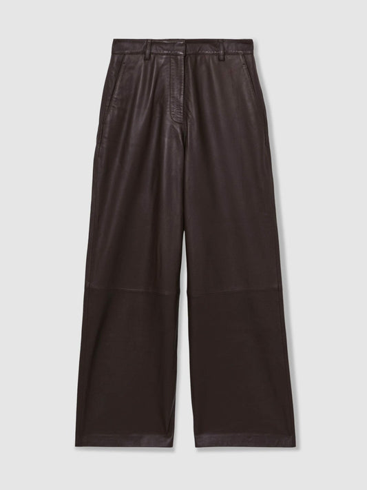 Leather Wide Leg Trousers Chocolate | Womens
