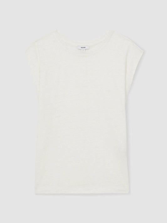 Linen Cap-Sleeve T-Shirt White | Womens