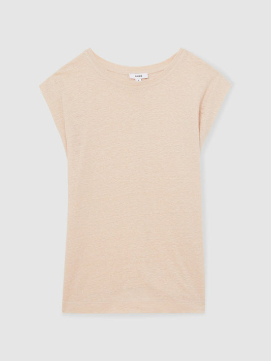 Linen Cap-Sleeve T-Shirt Peach | Womens