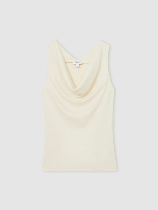 Ribbed Cowl-Neck Vest Ivory | Womens