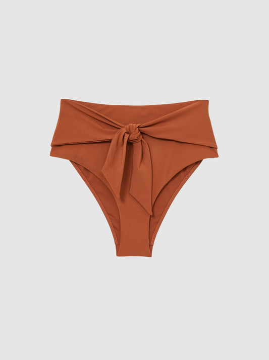 High Waist Tie Front Bikini Bottoms Brown | Womens