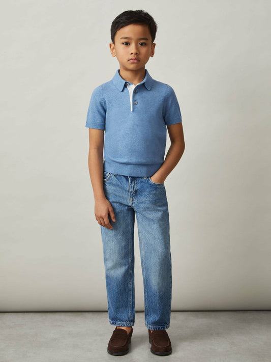 13-14 yrs Contrast Placket Polo Shirt With Cotton Blue | Children