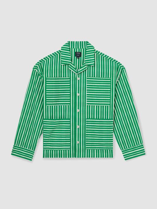 | Ché Poplin Stripe Pocket Shirt Bright Green/White | Mens