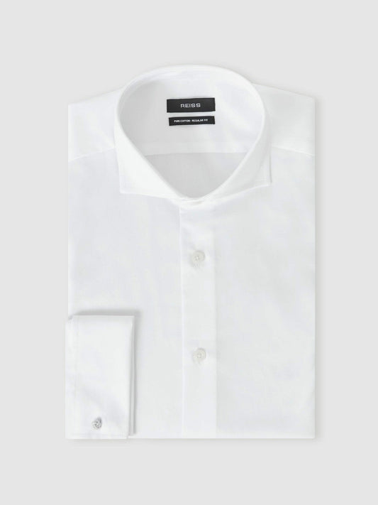 Double-Cuff Two-Fold Cotton Shirt White | Mens