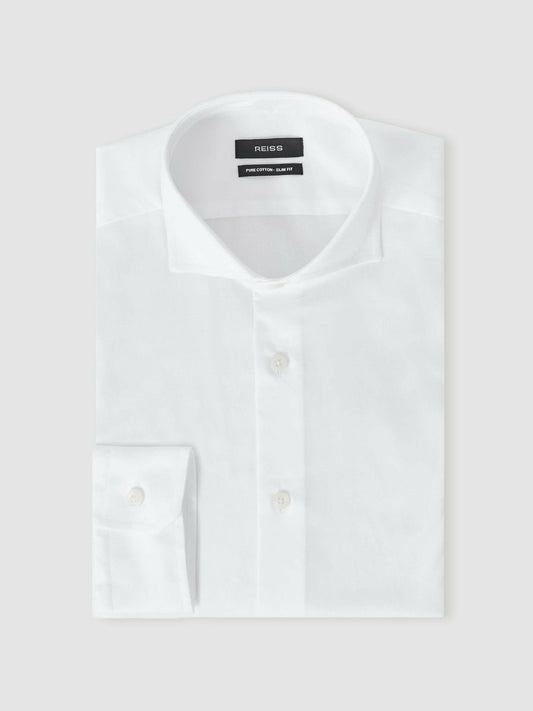 Regular Fit Slim-Fit Cotton Double-Cuff Shirt White | Mens