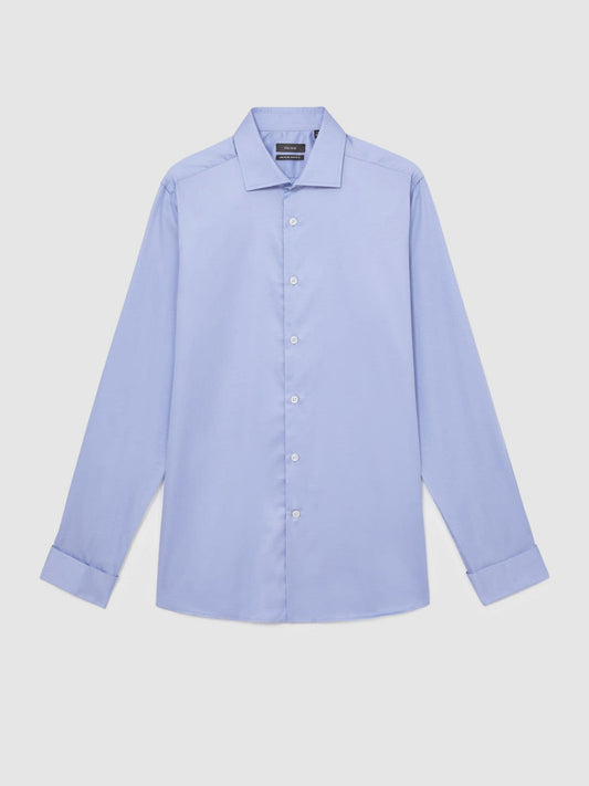 Regular Fit Slim-Fit Cotton-Sateen Shirt Mid Blue | Mens