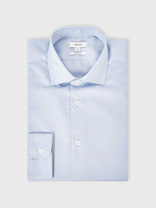 Regular Fit Cotton Sateen Shirt Mid Blue | Mens