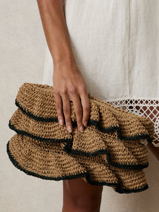 Raffia Ruffle Clutch Bag Natural | Womens