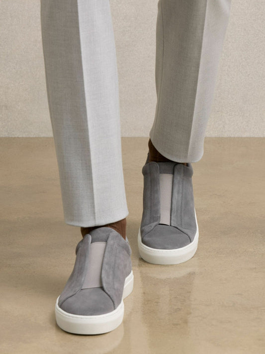 Suede Slip-On Elasticated Trainers Grey | Mens