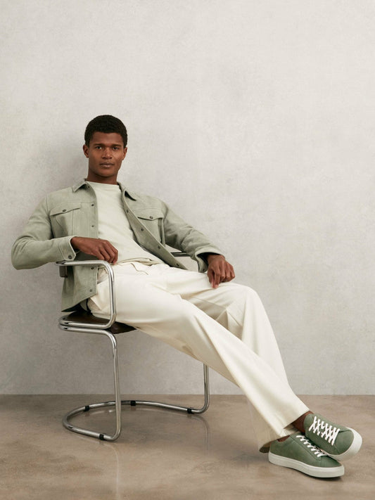 Nubuck Leather Low-Top Trainers Thyme Green | Mens
