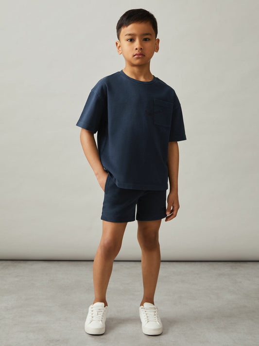 13-14 yrs Cotton Palm-Embroidery Oversize T-Shirt Washed Navy | Children
