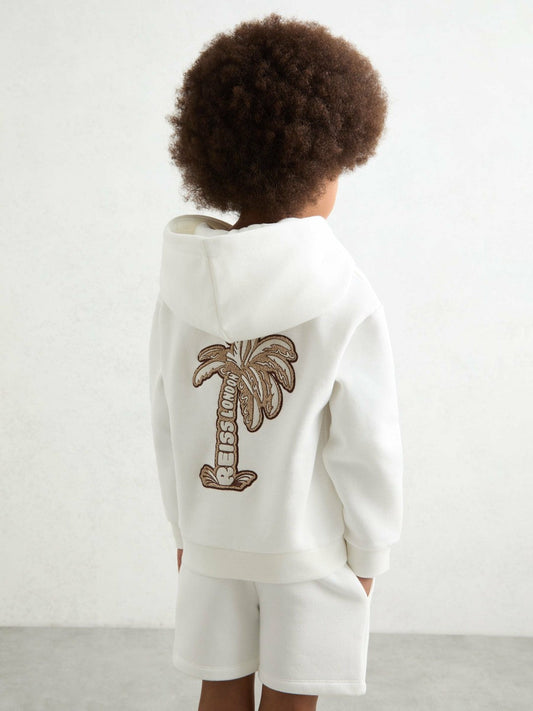 13-14 yrs Cotton-Blend Palm-Embroidered Hoodie Off White | Children