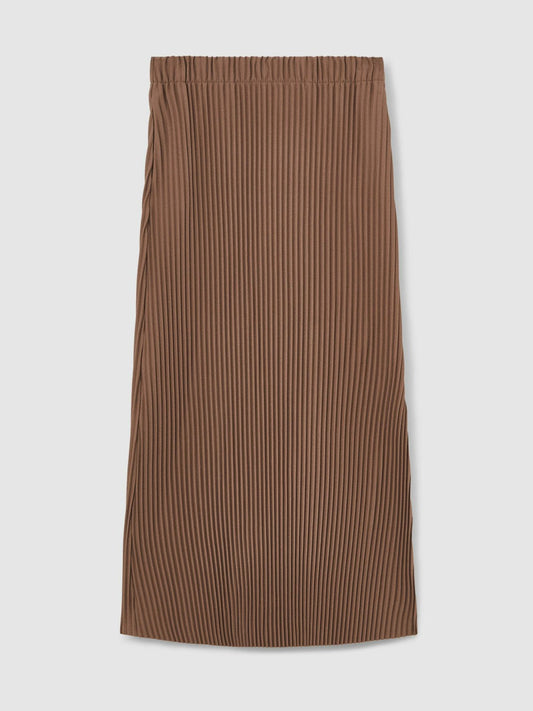 Pleated Jersey Midi Skirt Chocolate | Womens
